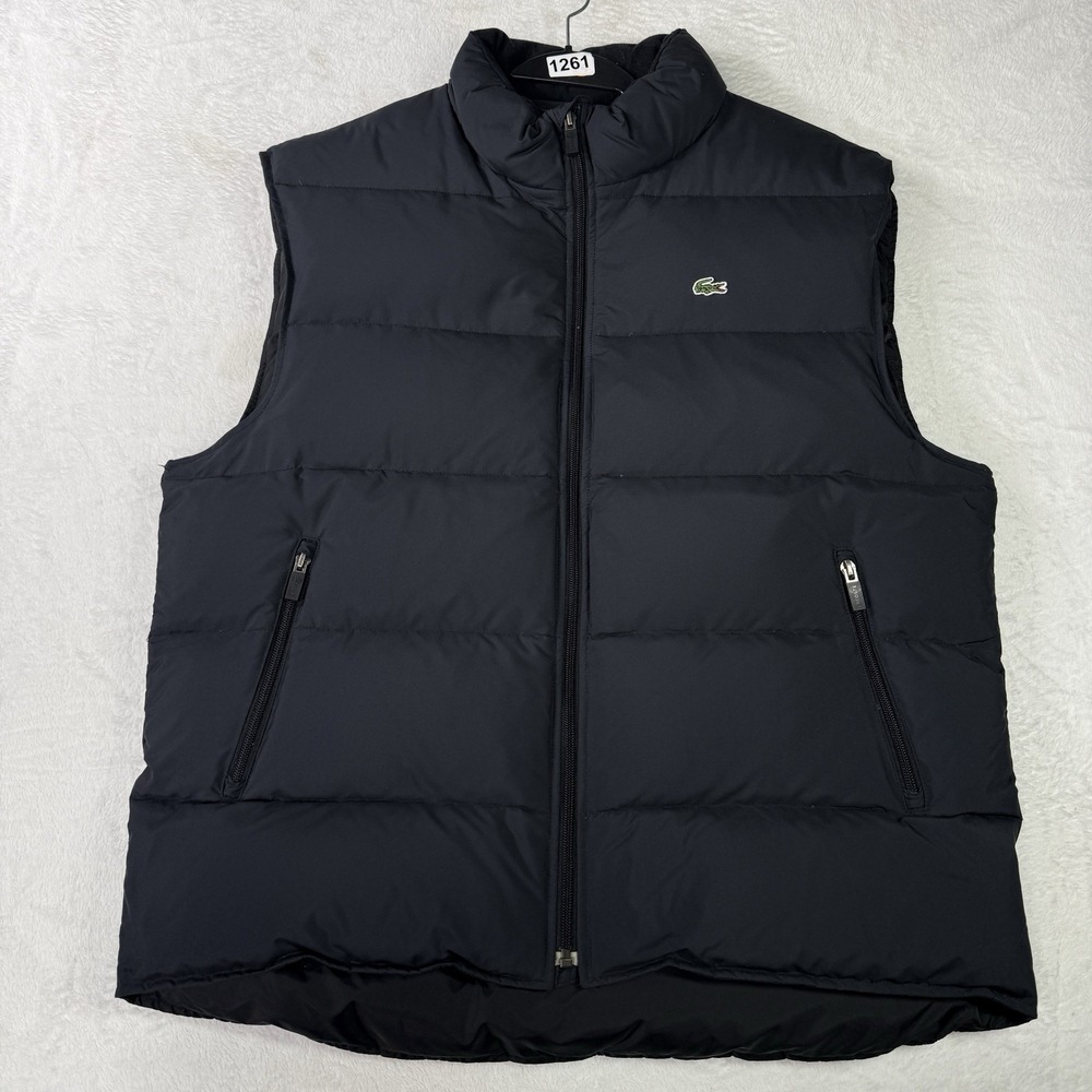 Lacoste Puffer Vest Jacket Mens 58/7 XL 2XL Black Down Feathers Alligator